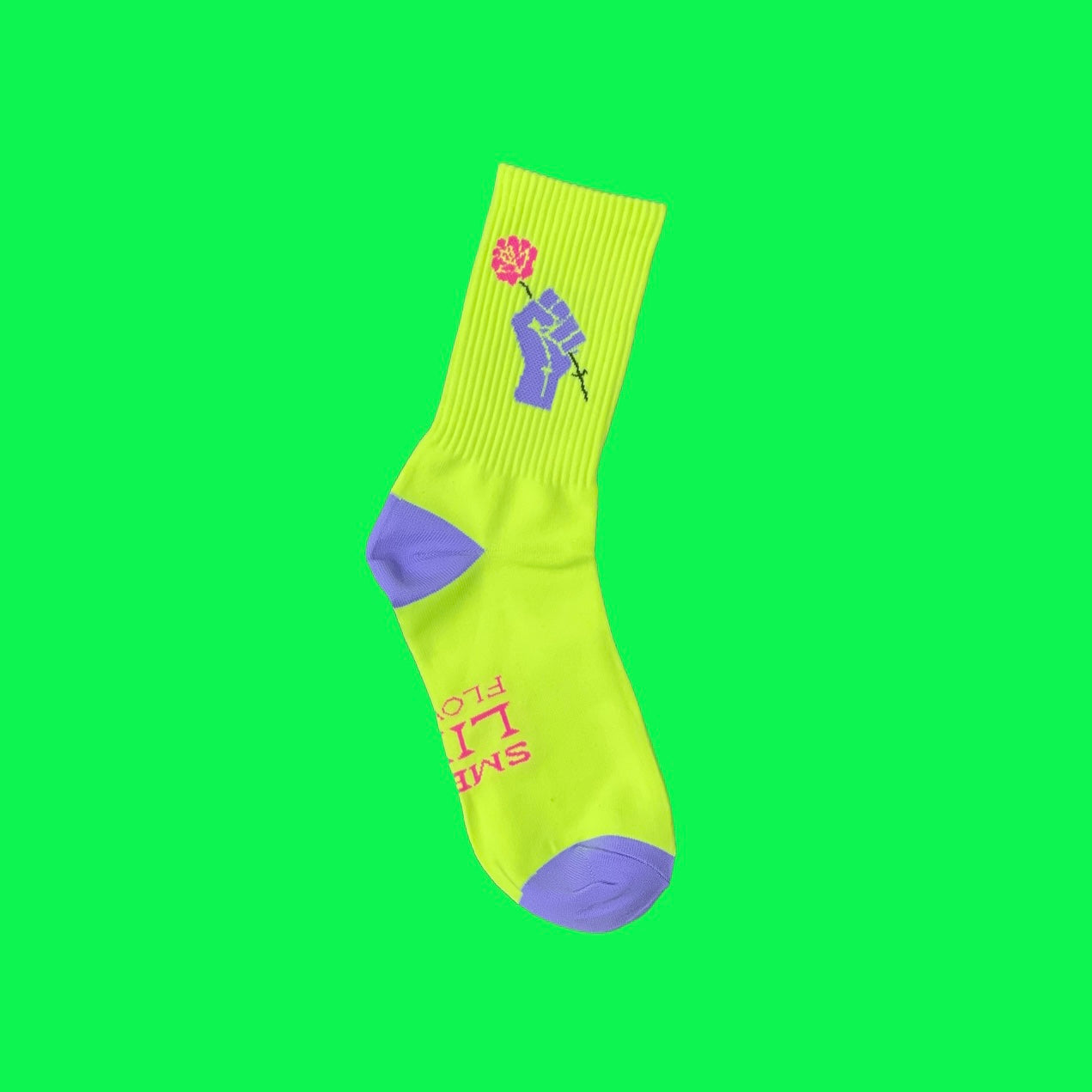 Fist & Flower Neon Socks - "Smells Like Flowers"